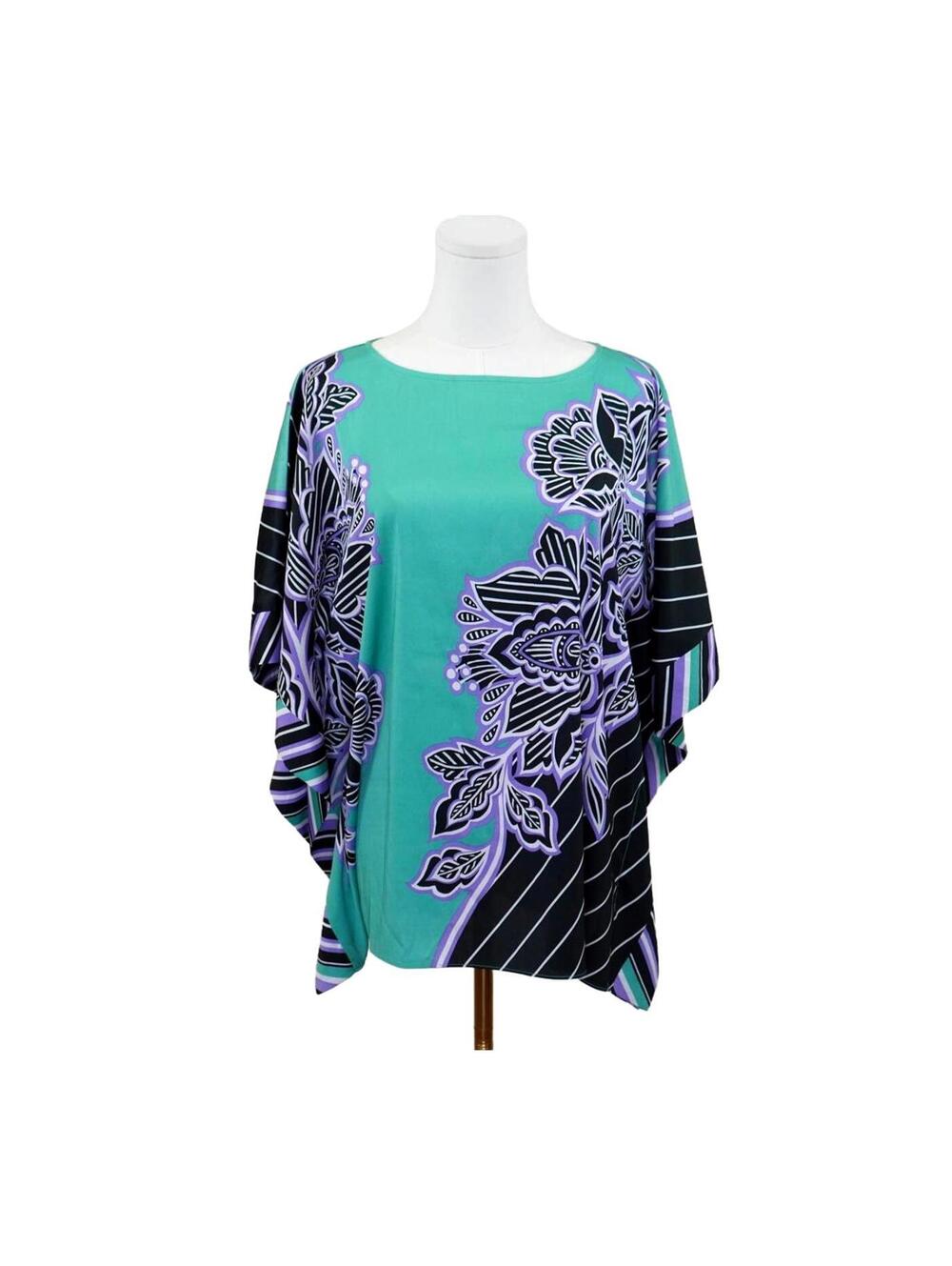 Bob Mackie “Wearable Art” Graphic Floral Caftan Top Size XS 1990s